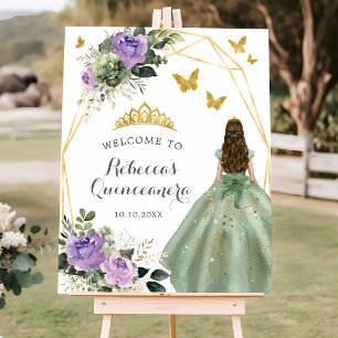 Sage Grönt Lila Princess Quinceañera Välkommen Poster