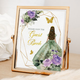 Sage Grönt Lila Quinceañera Guest Bok Poster