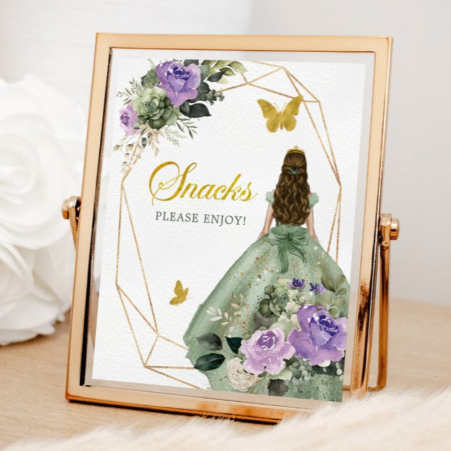 Sage Grönt Lila Quinceañera Snacks Sign Poster (Skapare uppladdad)