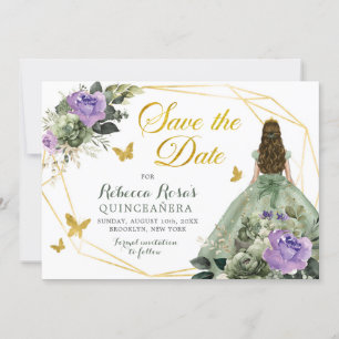Sage Grönt Lila Quinceañera Spara datum Inbjudningar