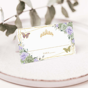 Sage Grönt Lila Ro Blommigt Quinceañera Birthday Placeringskort