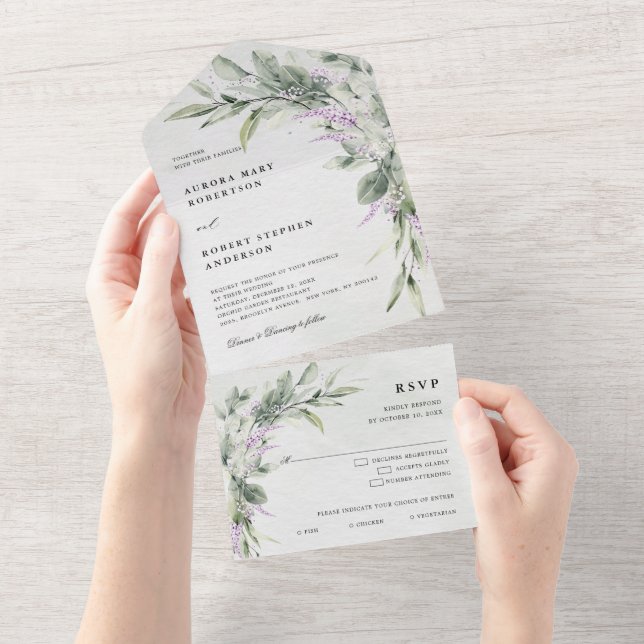 Sage Grönt Lilac Eucalyptus Botanical Bröllop (Tearaway)