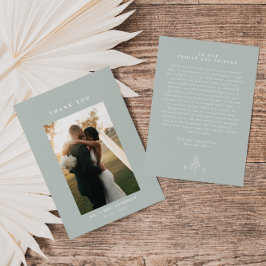 Sage Grönt Line Art Löv Monogram Bröllop Tack Kort