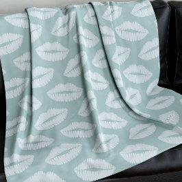 Sage Grönt Lipstick Kiss Mönster Fleece Blanket