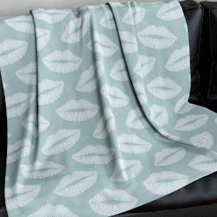 Sage Grönt Lipstick Kiss Mönster Fleece Blanket