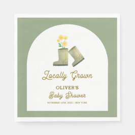 Sage Grönt lokalt Grown Blommigt Boots Baby Shower Pappersservett
