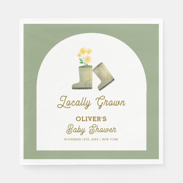 Sage Grönt lokalt Grown Blommigt Boots Baby Shower Pappersservett (Framsidan)