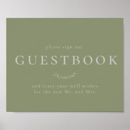 Sage Grönt Löv and Berries Guestbook Sign Poster