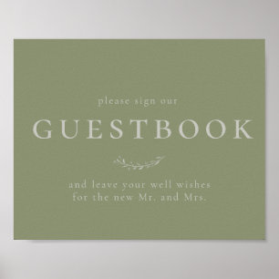 Sage Grönt Löv and Berries Guestbook Sign Poster