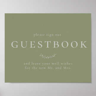 Sage Grönt Löv and Berries Guestbook Sign Poster