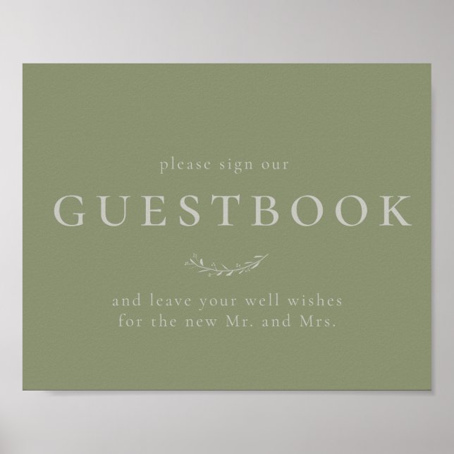 Sage Grönt Löv and Berries Guestbook Sign Poster (Framsidan)