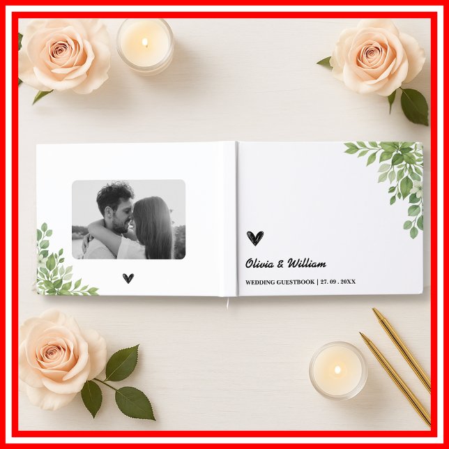 Sage Grönt Löv Greenery Blommigt Bröllop Gästböcker (Skapare uppladdad)