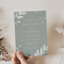 Sage Grönt Löv Modern Bröllop Inbjudningar