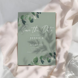 Sage & Grönt Löv Modern Bröllop Spara Datumet