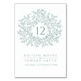 Sage grönt löv, monogram bröllop anpassningsbar bordsnummer