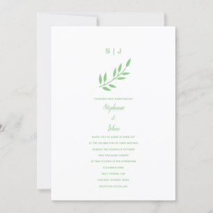 Sage Grönt Löv Monogram Namn Anpassningsbar Boho B Inbjudningar