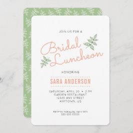 Sage Grönt Löv och Coral Möhippa Luncheon Inbjudningar