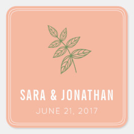 Sage Grönt Löv på Coral Bröllop Fyrkantigt Klistermärke