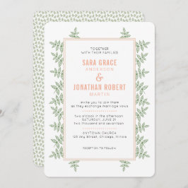 Sage Grönt Lövs Coral Gräns bröllopsinbjudan Inbjudningar