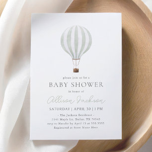 Sage Grönt Luftballong Baby Shower Inbjudningar