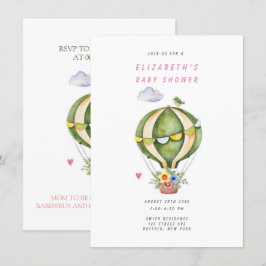 Sage Grönt Luftballong Blommigt Girl Baby Shower Inbjudningar