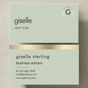 Sage Grönt Luxury Faux Gold Foil Monogram Visitkort