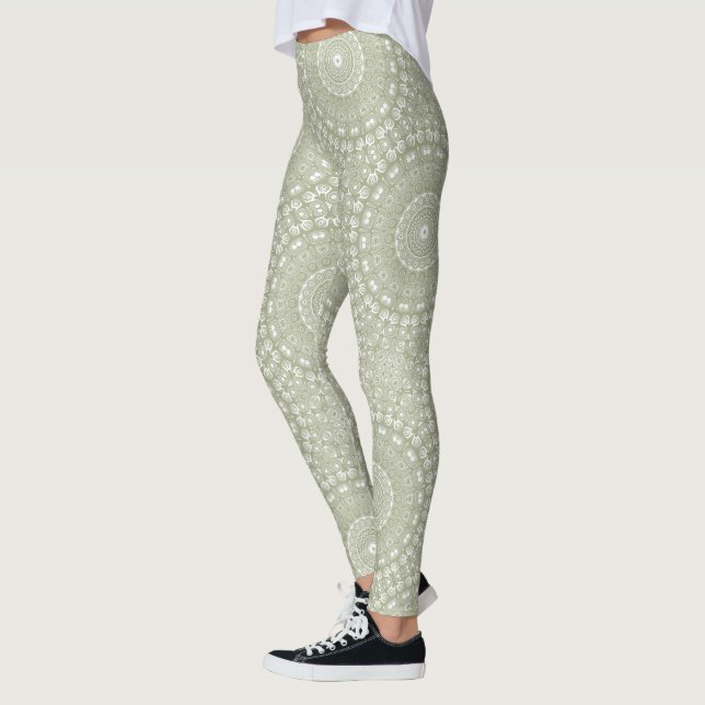 Sage Grönt Mandala Mönster Leggings (Vänster)