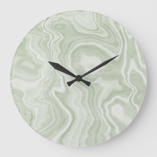 Sage Grönt Marble Acrylic Wall Clock Stor Klocka (Framsida)