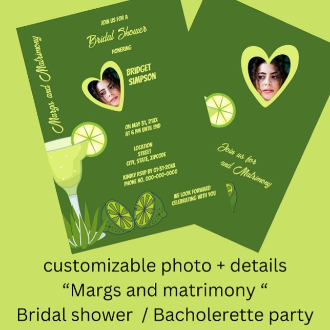 Sage grönt margs och matrimoner möhippa porträtt inbjudningar (sage green Margs and matrimony bridal shower invitation)