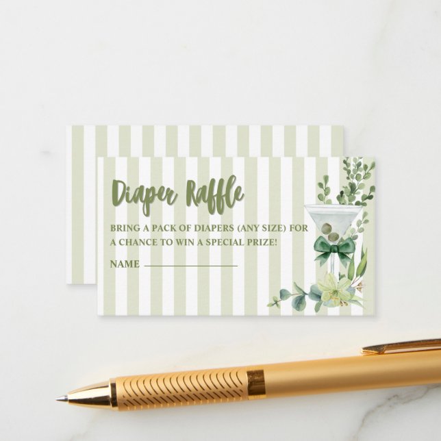 Sage grönt martini Baby Shower Diaper Raffle Tilläggskort (Fram/Back In Situ)