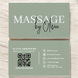 Sage Grönt Massage Therapist QR-kod Visitkort