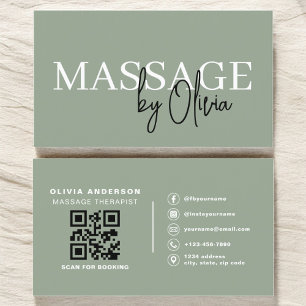 Sage Grönt Massage Therapist QR-kod Visitkort