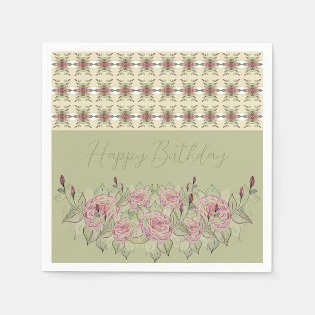 Sage Grönt med Creamy White och Ro Pappersservett (Framsidan)