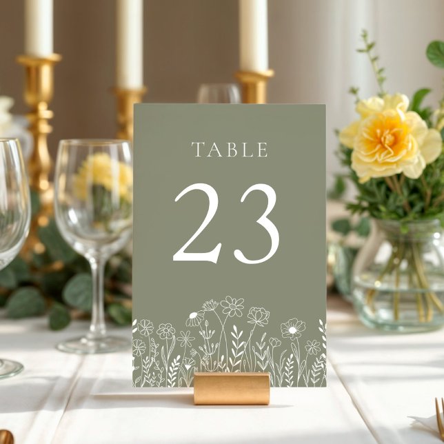 Sage Grönt med White Wildblomma Bröllop Bordsnummer (Sage Green White Wildflower Table Numbers)