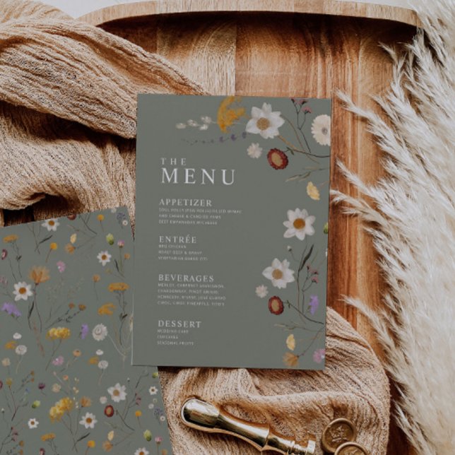 Sage Grönt Menu med Wildlofowers Meny (Skapare uppladdad)