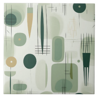 Sage Grönt Mid Century Modern Abstrakt Kakelplatta