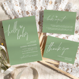 Sage Grönt - minimal inbjudan till babyvisningspro