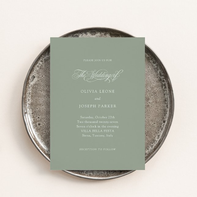 Sage Grönt | Minimal italiensk elegance Bröllop Inbjudningar (Skapare uppladdad)