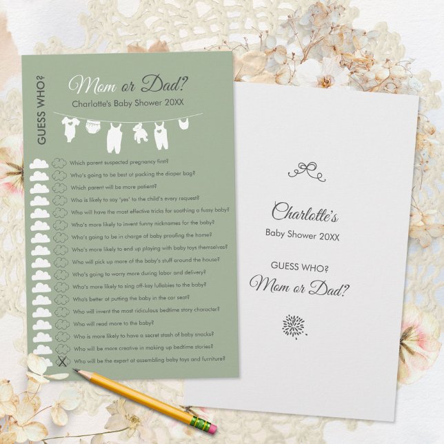 Sage Grönt minimalist Baby Shower Gissa vem som sp (Sage Green Minimalist Baby Shower Guess Who Game ©Susanne Sachers - Sunny Mind 🌞)