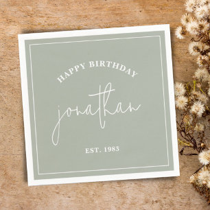 Sage Grönt Minimalist Birthday Custom Name Napkins Pappersservett