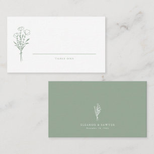 Sage Grönt Minimalist Blommigt Bouquet Bröllop Placeringskort