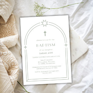 Sage Grönt Minimalist Boho Arch Kor Baptism Inbjudningar