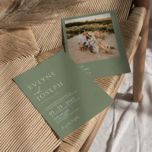 Sage Grönt Minimalist Boho Neutralt Photo Bröllop Inbjudningar