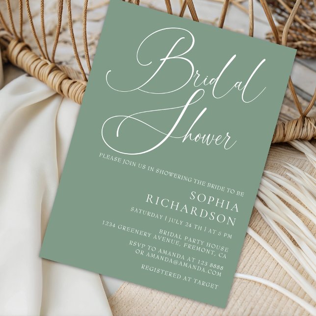 Sage Grönt Minimalist Calligraphy-Möhippa Inbjudningar (Skapare uppladdad)