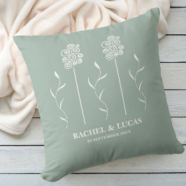 Sage Grönt Minimalist Curly-Blommigt Kudde