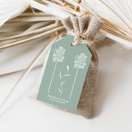 Sage Grönt Minimalist Curly-Blommigt Presentetikett