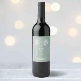 Sage Grönt Minimalist Curly-Blommigt Vinflaska Etikett