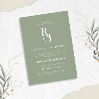 Sage Grönt minimalist Elegant bröllop Inbjudningar