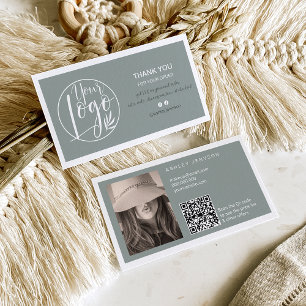 Sage grönt minimalist-logotyp Qr-order tack för Visitkort