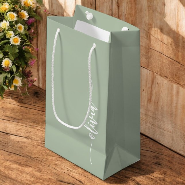 Sage Grönt Minimalist Modern Monogram-Elegant (Skapare uppladdad)